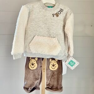 Disney Baby Winnie the Pooh Sweatshirt Pants Set 18M Gray Brown‎ Corduroy